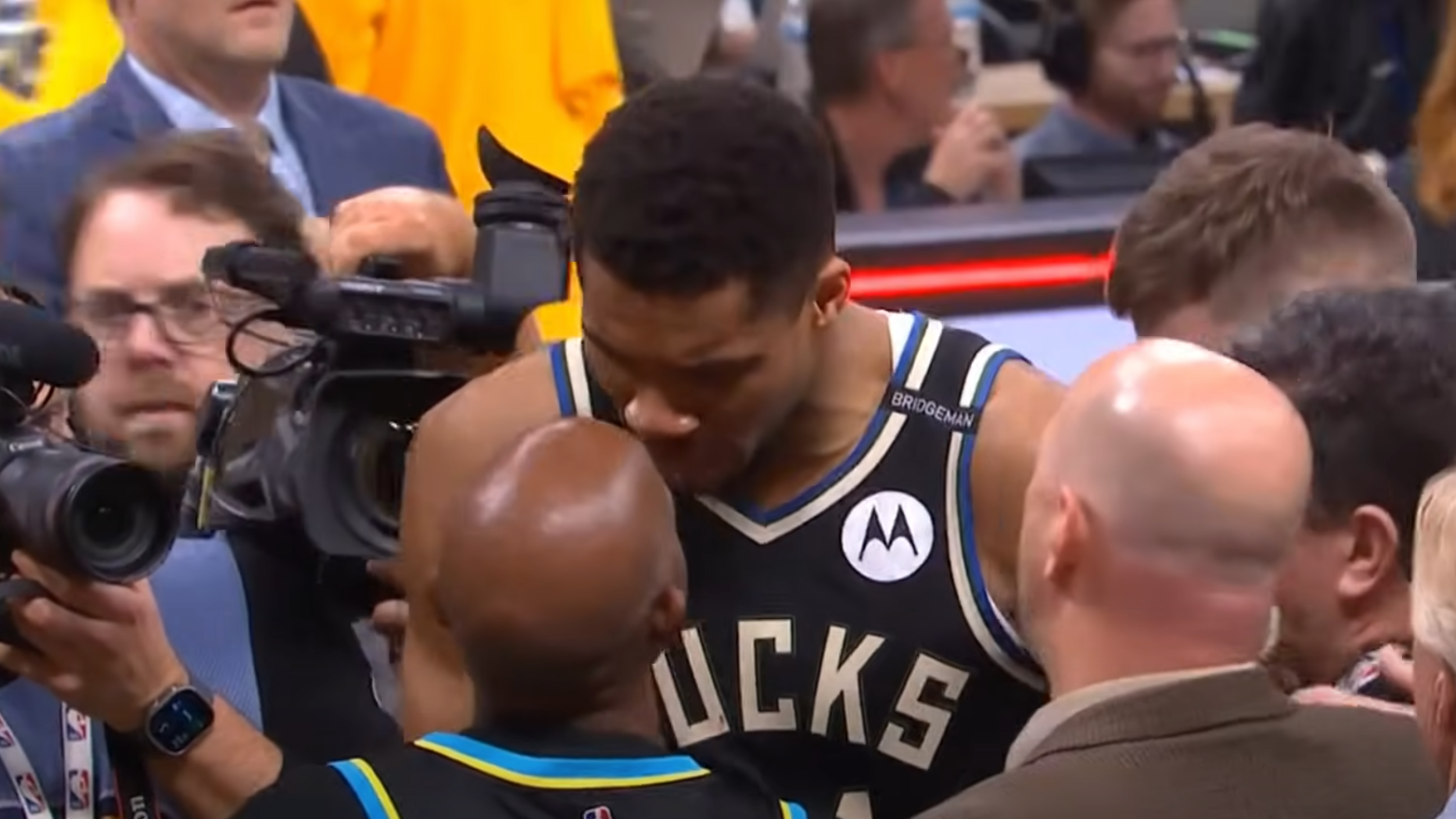 Giannis Antetokounmpo and John Haliburton Screenshot: NBA TV