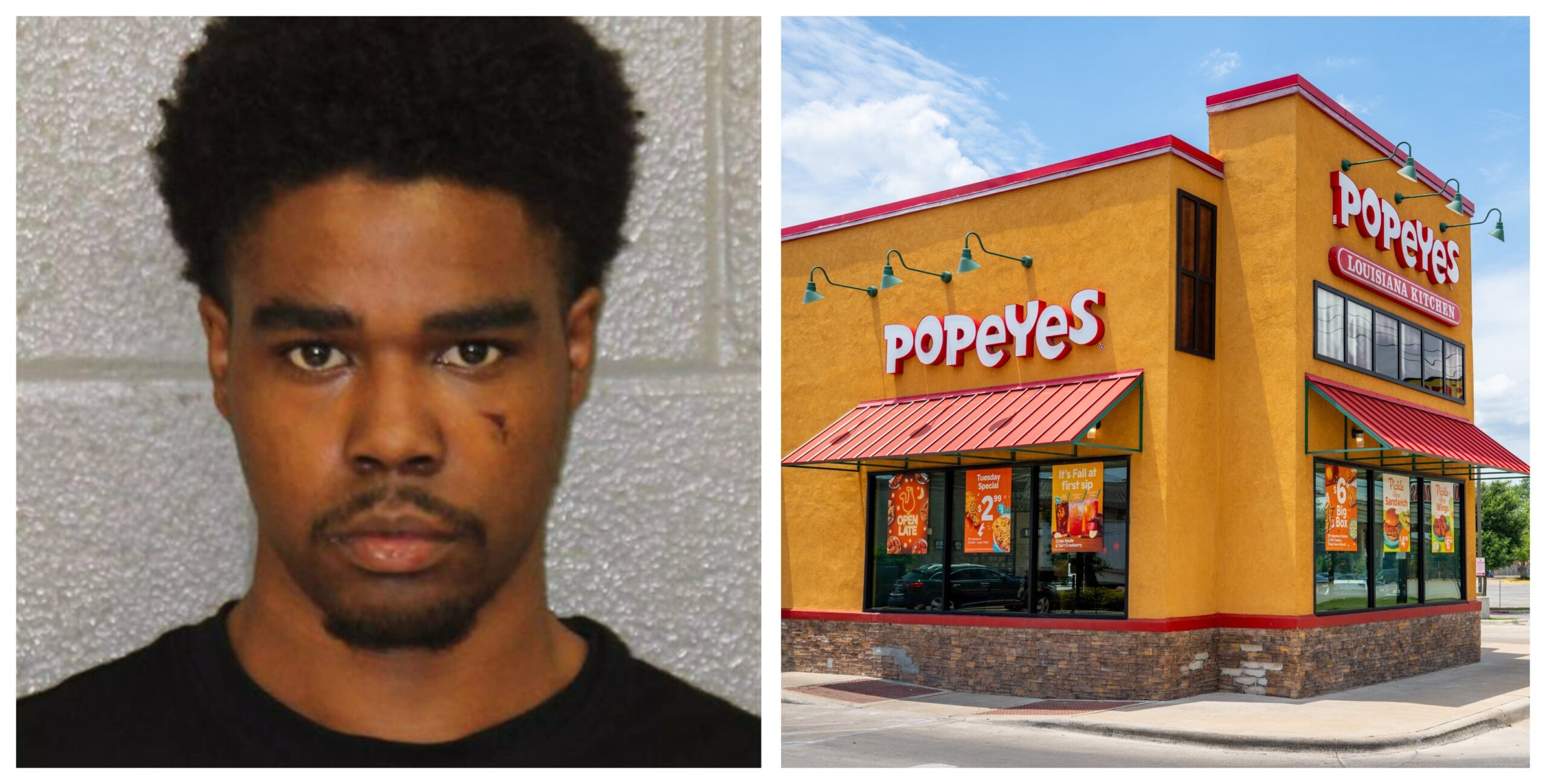 Left: Rodney Wood. Right: Popeyes Restaurant Photo: mecksheriff