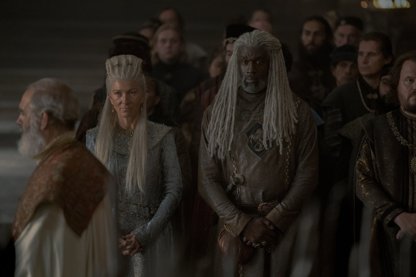 Eve Best as Princess Rhaenys Targaryen and Steve Toussaint as Lord Corlys Velaryon in HBO’s House of the Dragon. Photo: Ollie Upton/HBO