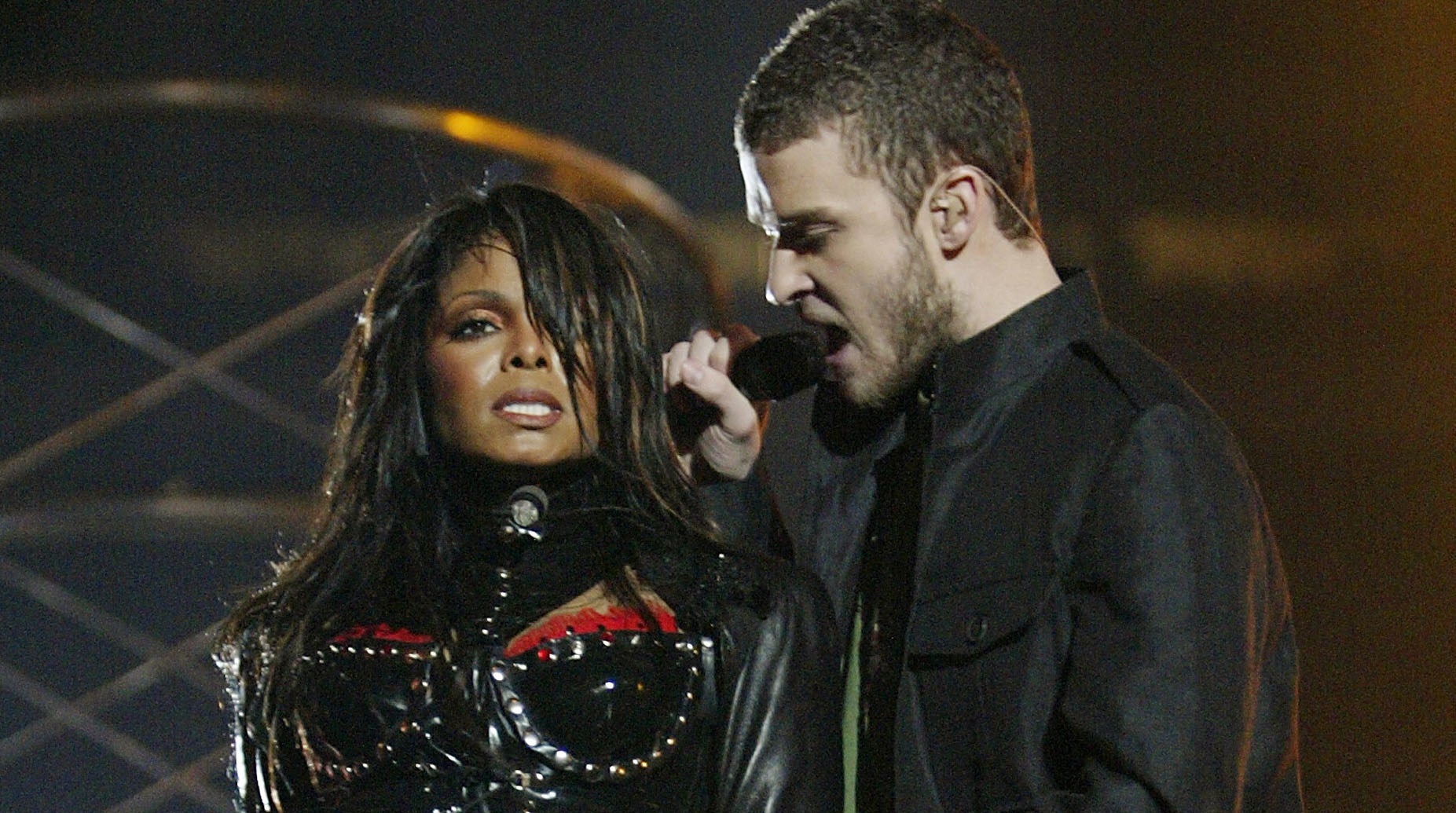 Janet Jackson and surprise guest Justin Timberlake perform during the halftime show at Super Bowl XXXVIII on February 1, 2004 in Houston, Texas. Photo: Getty Images Frank Micelotta