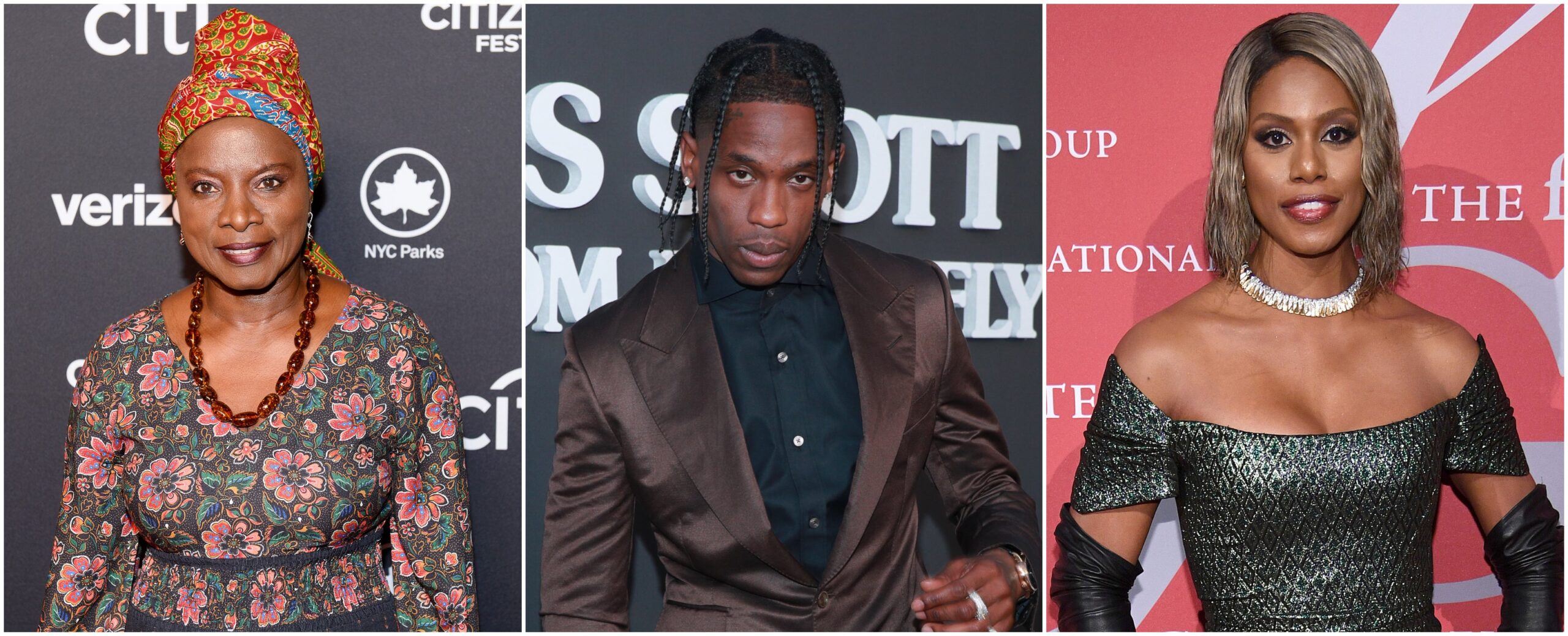 Angelique Kidjo, left, and Travis Scott, and actress Laverne Cox are featured in highly-anticipated weekend events we encourage you to check out. Photo: Getty Images Noam Galai